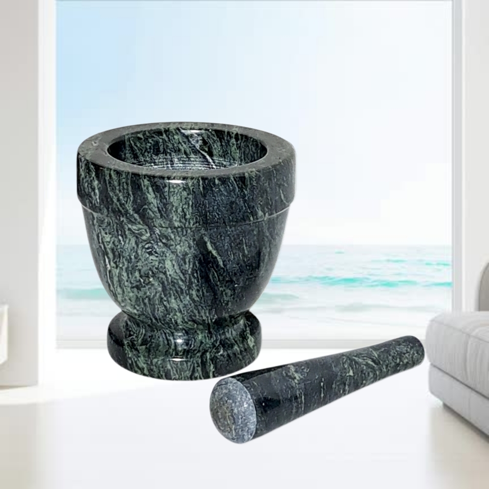 Black with Light Green Accdnts Marble Mortar and Pestle Set - Picture 5 of 6
